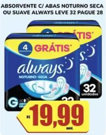 Absorvente c/ abas noturno seca ou suave always