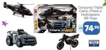 Conjunto Triplo Carro, Moto e Helicóptero BS Toys