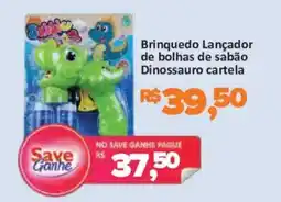 Supermercados Savegnago Brinquedo Lançador de bolhas de sabão Dinossauro cartela oferta