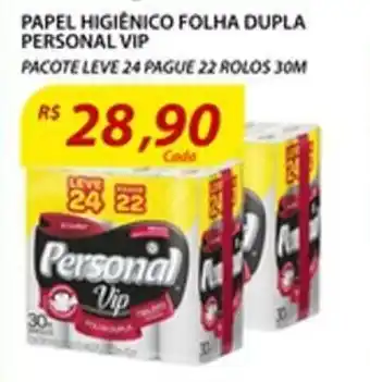 Assaí Atacadista Papel Higiénico Folha Dupla Personal VIP Leve 24 Pague 22 rolos 30m oferta