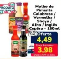 Nagumo Molho de Pimenta Calabresa / Vermelha / Shoyu / Alho / Inglês Cepêra oferta