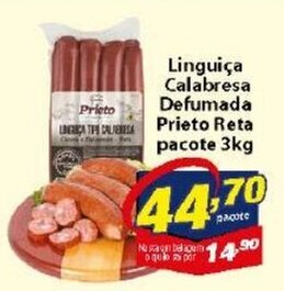 Linguica calabresa defumada Prieto Reta pacote 3kg