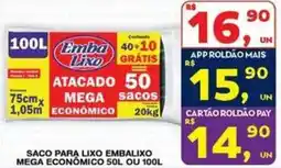 Roldão saco para lixo embalixox mega economico 50l ou 100l oferta
