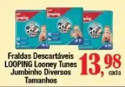Supermercados Unidos Fraldas descartáveis looping looney tunes jumbinho diversos tamanhos oferta