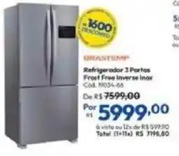Lojas Becker Refrigerador 3 Portas Frost Free Inverse Inox oferta