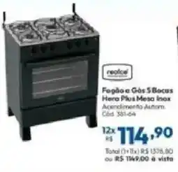 Lojas Becker Fogão a Gás 5 Bocas Hera Plus Mesa Inox oferta