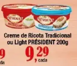 Supermercados Unidos Creme de Ricota Tradicional ou Light PRÉSIDENT oferta