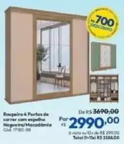 Lojas Becker Roupeiro 4 Portas de correr com espelho oferta