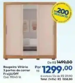 Lojas Becker Roupeiro vitória 3 portas de correr freijó/off oferta