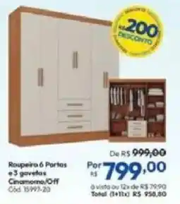 Lojas Becker Roupeira 6 Portas e 3 gavetas oferta