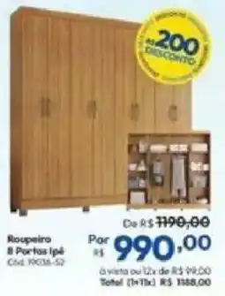 Lojas Becker Roupeiro 8 Portas Ipê oferta