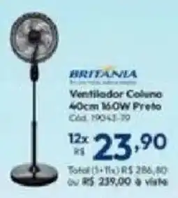 Lojas Becker Ventilador Coluna 40cm 160W Preto oferta