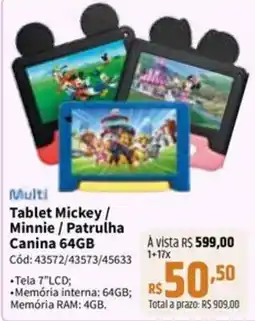 Deltasul Tablet mickey / minnie / patrulha canina 64gb oferta
