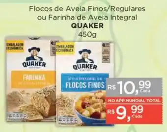 Supermercados Mundial Flocos de Aveia Finos/Regulares ou Farinha de Aveia Integral Quaker oferta