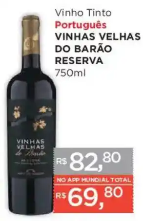 Supermercados Mundial Vinho Tinto Português Vinhas Velhas Do Barão Reserva oferta