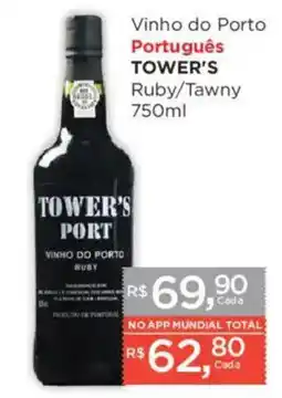Supermercados Mundial Vinho do porto tower's ruby/tawny oferta