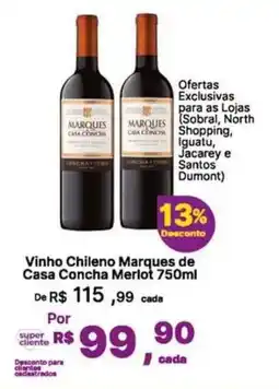 Super Lagoa Vinho chileno marques de casa concha merlot oferta
