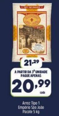Arena Atacado Arroz tipo 1 Emporio Sao Joao pacote 5kg oferta