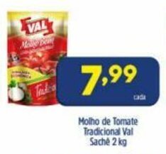 Arena Atacado Molho de Tomate Tradicional Val sache 2kg oferta