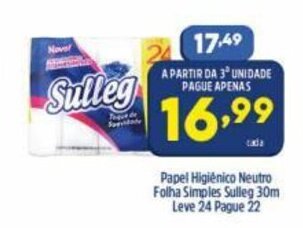 Arena Atacado Papel Higiénico Neutro Folha Simples Sulleg 30m Leve 24 Pague 22 oferta