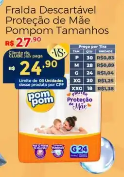 Villarreal Supermercados Fralda Descartável Proteção de Mãe Pompom Tamanhos oferta