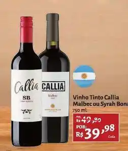 Novo Atacarejo Callia - vinho tinto malbec ou syrah bona oferta