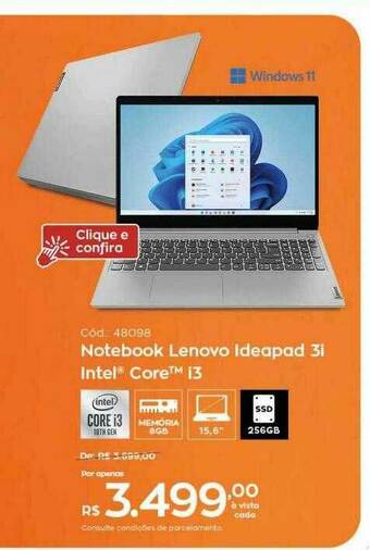 Ibyte Notebook Lenovo Ideapad 3i Intel Core I3 oferta