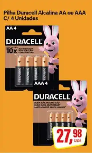 Rede Supermarket Pilha Duracell Alcalina AA ou AAA C/ 4 Unidades oferta