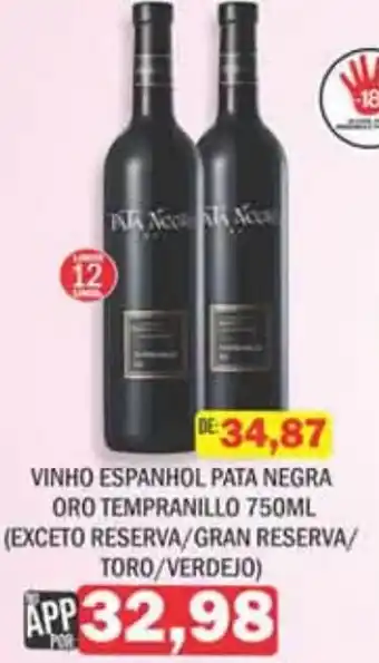 Supermercados Mendonça vinho espanhol pata negra oro tempranillo oferta