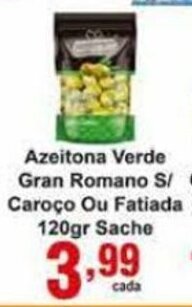 Azeitona Verde Gran Romano s/ Caroco ou Fatiada 120g sache