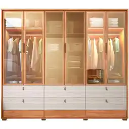 Benoit Guarda Roupa / Roupeiro Caemmun Evolution 2.4 6 Portas e 9 Gavetas com Vidro Reflecta e Led MDF oferta