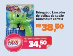 Supermercados Savegnago Brinquedo Lançador de bolhas de sabão Dinossauro cartela oferta