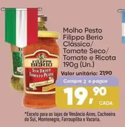 Imec Supermercados molho pesto filippo berio clássico/ tomate seco/ tomate e ricota oferta
