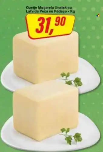 Rede Supermarket Queijo Muçarela Unalak ou Latvida Peça ou Pedaco oferta