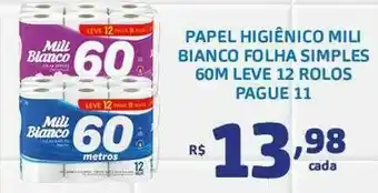 Papel Higiênico Mili Bianco Folha Simples Leve 12 Rolos Pague 11