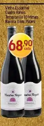 Supermercados Guanabara Vinho Espanhol Cuatro Rayas Tempranillo 10 Meses Barrica Tinto 750ml oferta