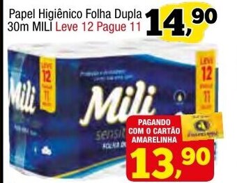 Amarelinha supermercados Papel Higiénico Folha Dupla 30m Mili Leve 12 Pague 11 oferta