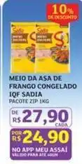 Assaí Atacadista Sadia - meio da asa de frango congelado iqf oferta