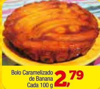 Amarelinha supermercados Bolo Carameizado de Banana cada 100g oferta