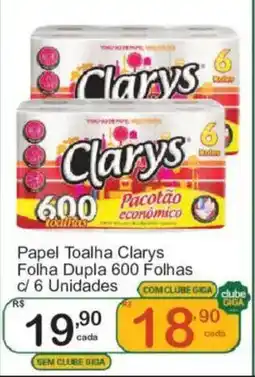 Giga Atacado Papel toalha clarys folha dupla 600 folhas oferta