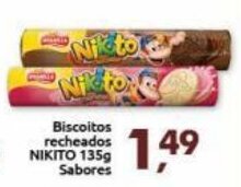 Supermercados Nori Biscoitos recheados Nikito 135g sabores oferta