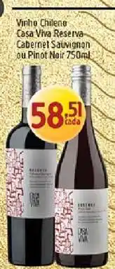 Supermercados Guanabara Vinho Chileno Casa Viva Reserva Cabernet Sauvignon ou Pinot Noir 750ml oferta