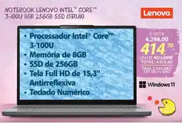 Lojas Cem Notebook lenovo intel core 3-100u 8gb 256gb ssd 15iruio oferta