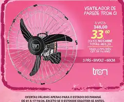 Lojas Cem ventilador de parede tron ci oferta