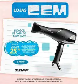 Lojas Cem Secador de cabelos taiff easy oferta