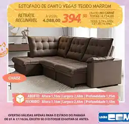 Lojas Cem estofado de canto vegas tecido marrom oferta