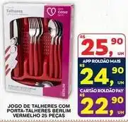 Roldão Jogo de talheres com porta-talheres vermelho 25 pecas oferta