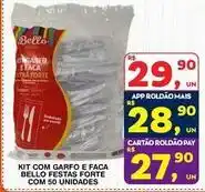Roldão Bello - kit com garfo e faca belllo festas fote com 50 unidades oferta