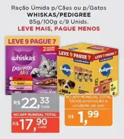 Supermercados Mundial Ração Úmida p/Cães ou p/Gatos Whiskas/Pedigree oferta