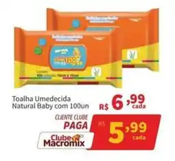 Macromix Atacado Toalha Umedecida Natural Baby com 100un oferta